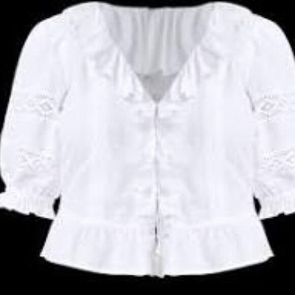 Ruffled-Front Clip-Dot Cotton Top - Picture 3 of 4